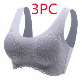 Natural Thai Latex Underwear 4.0 Angel Wings Seamless One Piece Women'S Lace Sports Bra Without Steel Ring (Option: Grey 3PC-2XL)