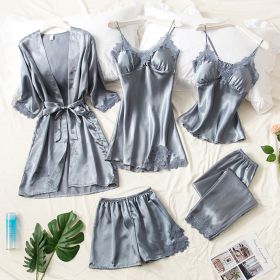 Women's Summer Ice Silk Pajamas With Chest Pad (Option: Grey-XXL US)