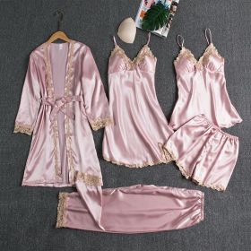 Women's Summer Ice Silk Pajamas With Chest Pad (Option: Pink D-XS)