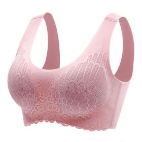 Natural Thai Latex Underwear 4.0 Angel Wings Seamless One Piece Women'S Lace Sports Bra Without Steel Ring (Option: Pink-2XL)