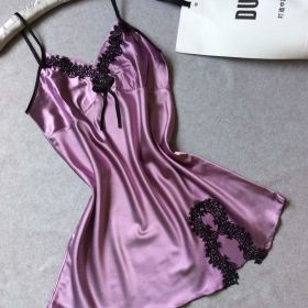 silk sling pajamas (Option: Black purple-XL)