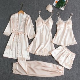 Women's Summer Ice Silk Pajamas With Chest Pad (Option: Beige-L)