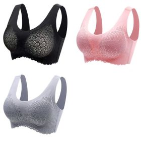 Natural Thai Latex Underwear 4.0 Angel Wings Seamless One Piece Women'S Lace Sports Bra Without Steel Ring (Option: Black Grey Pink-2XL)