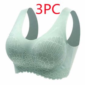 Natural Thai Latex Underwear 4.0 Angel Wings Seamless One Piece Women'S Lace Sports Bra Without Steel Ring (Option: Green 3PC-2XL)