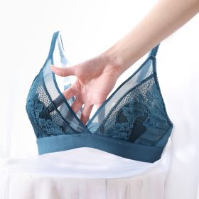 French Triangle Cup Bra Sexy Lace Ultra-thin Bra (Option: Green-34 75)